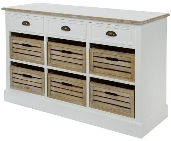 Sideboard Provence 3 Schubladen 6 Körbe MDF Weiß&Holz