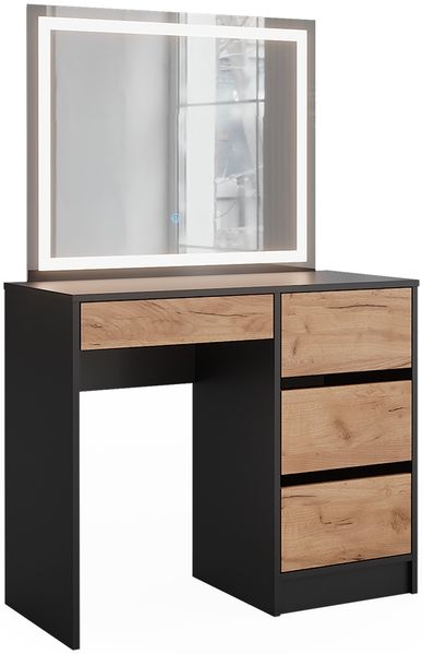 Schminktisch Sherry Anthrazit/Goldkraft Eiche 90 x 75 cm mit LED-Spiegel Vicco