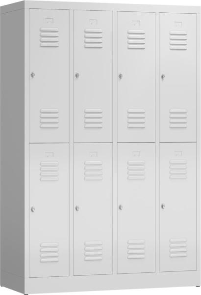 ClassiX Garderobenschrank, 4 Abteile doppelstöckig, 1800 x 1200 x 500 mm, lichtgrau