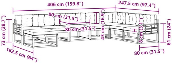 vidaXL Outdoor-Sofagarnitur mit Kissen 8 pcs Natur und Anthrazit 3368010 Bild 9