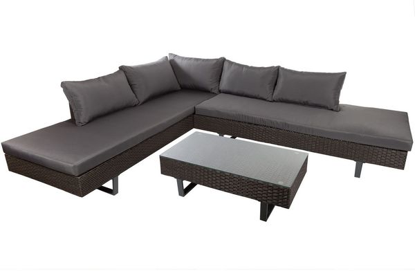Wohnando Garten-Essgruppe Gartenlounge "Villy" schwarz für 4-6 Personen, (2-tlg), mit gemütlichen Sitzpolstern, Ecksofa, anthrazit, Gartenmöbel