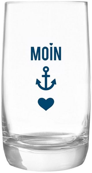 Bow & Hummingbird Longdrinkglas Kristallglas "Moin-Anker-Herz" made in EU