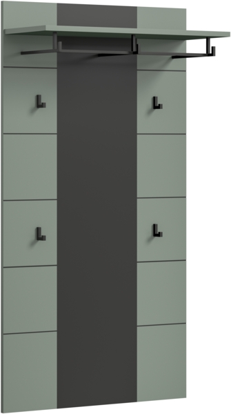 xonox. home - Paneel Canu 80 x 145 x 29 cm in Basalt grau und Smoke Green Nb. - Wandpaneel Wandboard Wandgarderobe Garderobenwand Garderobenpaneel Flurpaneel - zeitlos & praktisch