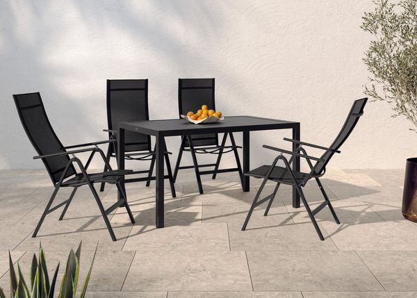 KONIFERA Garten-Essgruppe »Messina«, (Set, 5-tlg, 4x Sessel, Tisch 90x160x75 cm, Aluminium, Textilgewebe), Tisch 90x160x75 cm, 4 Stühle