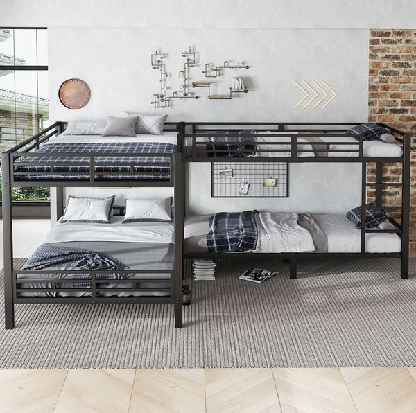 Bett 140x200 cm & 90x200 cm Etagenbett aus Eisen mit Leiter und stabilem Lattenrost