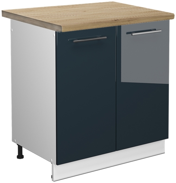 Spülenunterschrank Fame-Line Dunkelblau Hochglanz 80 cm , AP Eiche Vicco