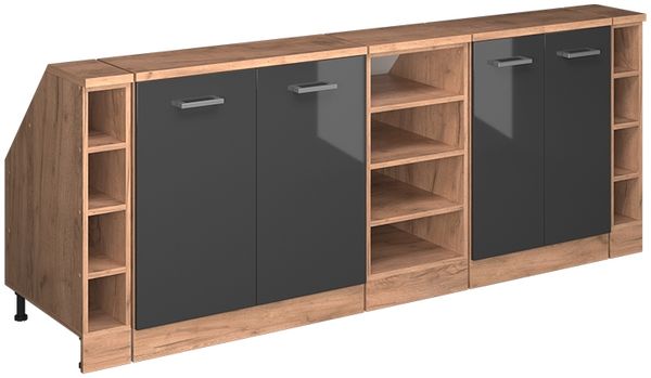 Küchenschrank für Dachschrägen R-Line Anthrazit Hochglanz 210 cm 5er Set Schrankkorpuss 60 cm Tiefe Vicco