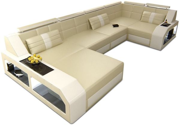 Leder Couch Arezzo - Kunstleder - beige-weiß - Links