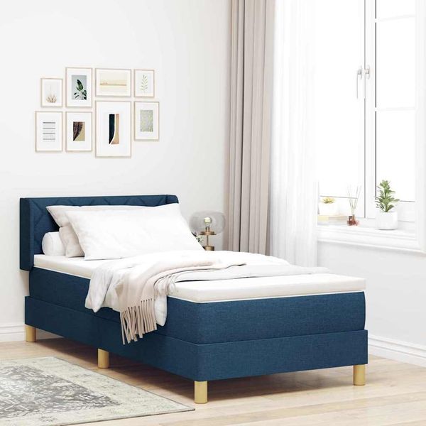 vidaXL Boxspringbett mit Matratze Blau 190 x 90 cm Polyester 3341334