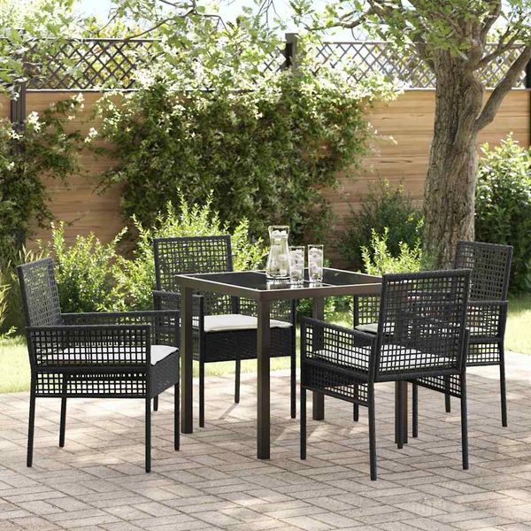 vidaXL Garten Essgruppe mit Kissen 5 pcs Schwarz Poly-Rattan 3379864
