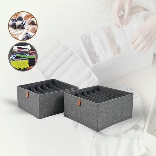 hausleben Organizer Box 2er Set – 6 Fächer je Box, Faltbare Aufbewahrungsbox aus Stoff 30 x 30 x 15 cm