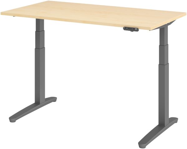 bümö elektrisch höhenverstellbarer Schreibtisch 140x80 cm in Ahorn, Gestell in graphit - Designer Bürotisch mit Memoryfunktion, elektrischer Stehschreibtisch höhenverstellbar, XBHM14-3-GG