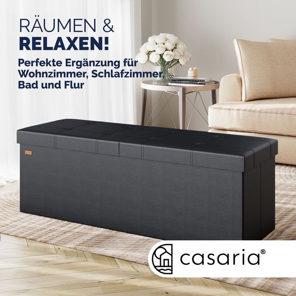 CASARIA® Faltbarer Sitztruhe mit Stauraum Kunstleder Schwarz XL