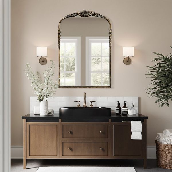 G-LEAF Wandspiegel im zeitlosen Vintage-Design aus robustem Metallrahmen & Glas (1-St), einfache Installation, 90×60cm, Vintage-Schwarz