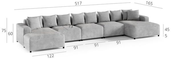 Wohnlandschaft Sofa U-Form Designersofa MEGAN XL in Stoff Salvador Schwarz Bild 2