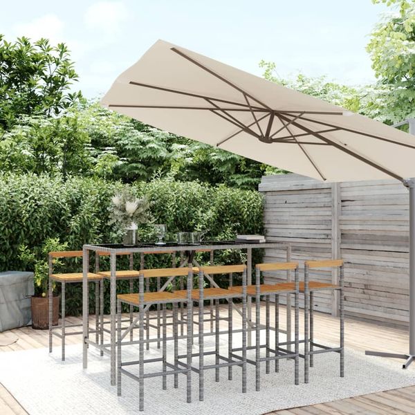 vidaXL 9-tlg. Gartenbar-Set Grau Poly Rattan & Massivholz Akazie 3187697