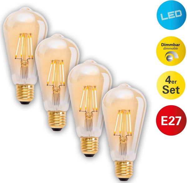 näve LED-Leuchtmittel Dilly, E27, 4 St, Warmweiß, 4er-Set LED Leuchtmittel E27/4W,2000K, 320lm, SKI/IP20
