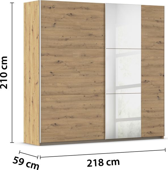 rauch Kleiderschrank; Schwebetürenschrank KRONACH, 2-türig, 1 Spiegeltüre, Eiche Artisan, 218x210x59xcm Bild 4