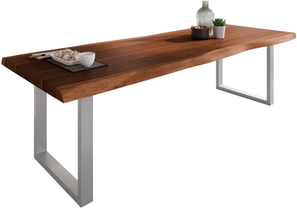 Esstisch Baumkante massiv Akazie Nussbaum 260 x 100 U-Gestell silber ATLAS 140112643