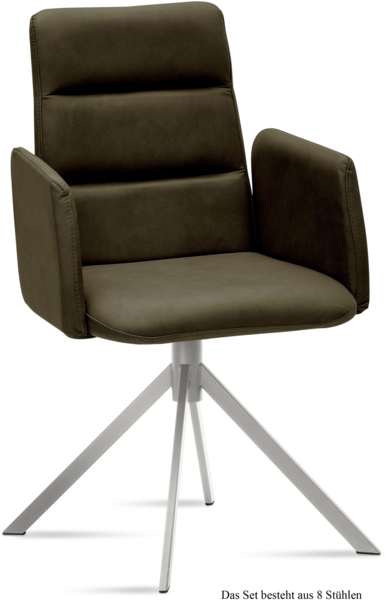 Armlehnstuhl (8er-Set) Dorlen 52x92x60 Edelstahl/Khaki