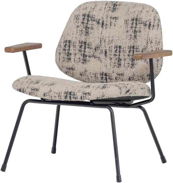 Sessel Aure aus Chenille-Stoff, modern skandinavisch mit Armlehnen, beige schwarz, bequem gepolstert