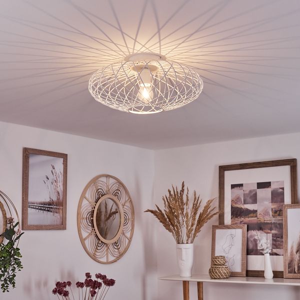 hofstein Deckenleuchte »Pieris« runde Deckenlampe aus Metall in Weiß, ohne Leuchtmittel, Retro-Leuchte mit Lichteffekt durch Gitter-Optik, Ø41cm, E27