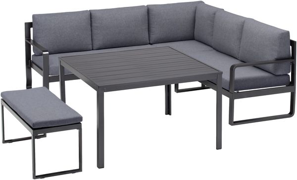 KETTLER OCEAN Casual Dining Eckset mit Tisch 112 x 112 cm und Bank anthrazit/grau Aluminium/Polyester 223 x 200 x 89