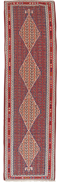 Looma 'Touran' Kelim Senneh handgewebt, Schurwolle Blau, 88x314 cm