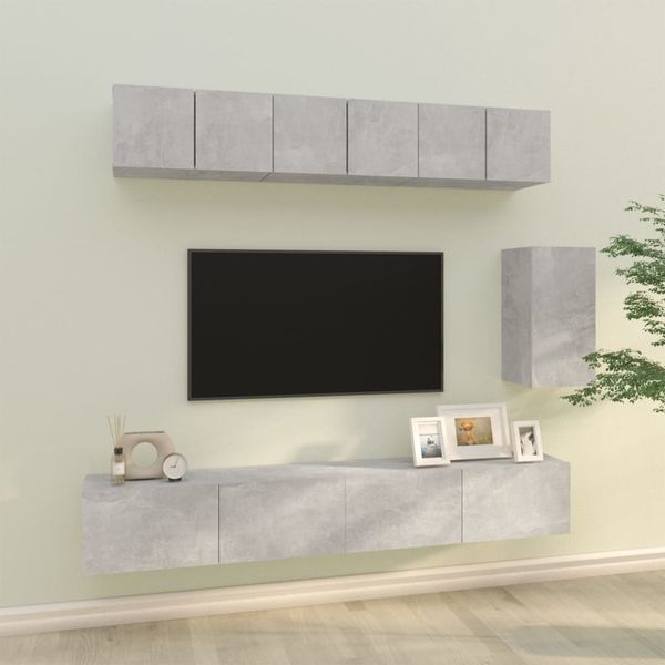 6-tlg. TV-Schrank-Set Betongrau Holzwerkstoff [3114617]