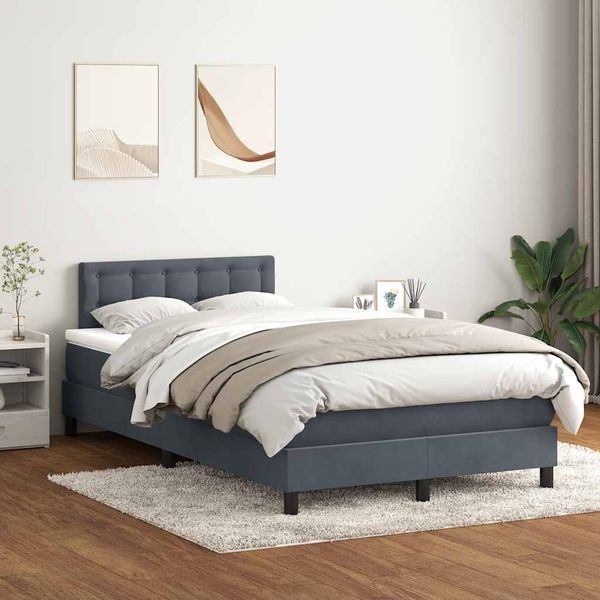 vidaXL Boxspringbett mit Matratze Dunkelgrau 120x220 cm Samt 3316636