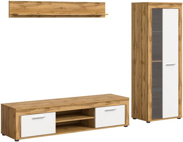 INOSIGN Wohnwand Aosta, Breite 235cm, bestehend aus Lowboard, Wandboard, Vitrine, (3-St), Wohnwand, Kombination, Anbauwand, Möbel Set, Schrankwand, Möbel Kombi