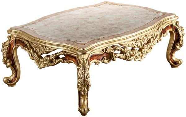 Casa Padrino Luxus Barock Couchtisch Creme / Beige / Braun / Gold 120 x 82 x H. 47 cm - Edler Massivholz Wohnzimmertisch im Barockstil - Prunkvolle Barock Möbel