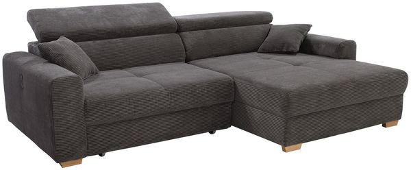 JOB 'Slider' Ecksofa, Cord grau, 277 x 187 x 80 cm