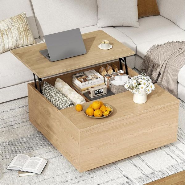 FABATO Couchtisch eckig höhenverstellbar mit verstecktem Staufach Landhaus-Design (1-St), für Wohnzimmer & Home Office
