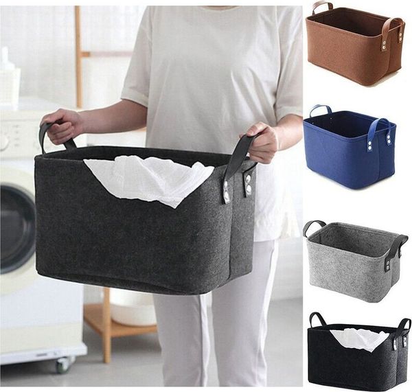 QUBEBU Aufbewahrungsbox Aufbewahrungsbox Aufbewahrungskorb Filz Filzkorb Aufbewahrung Taschen (Farbe: Blau / Braun / Hellgrau / Dunkelgrau, Waschbar, Passt auf den Boden, ins Schrankregal, ins Bücherregal)