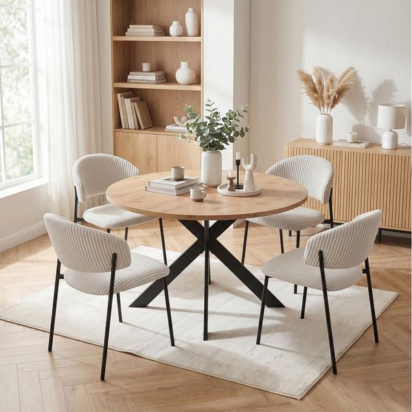 Jiexi Essgruppe Tisch- und Stuhlset, Runder Esstisch (115×75 cm) mit 4 Stühlen