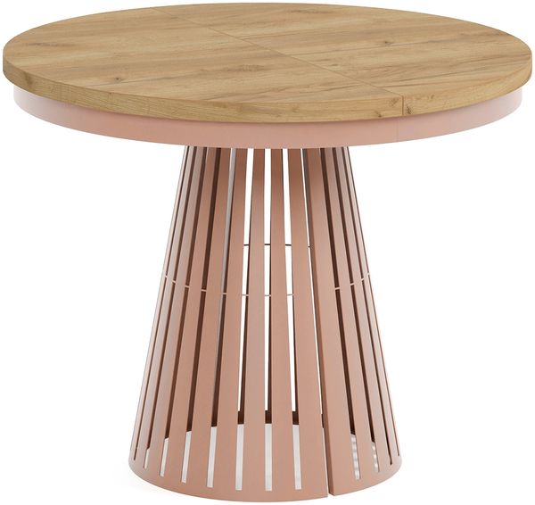 MEBLINI Esstisch Rund Ausziehbar aus Metall - 100-176x76 cm - CONEY - Craft Eiche/Kupferfarbe - Loft - Esszimmertisch Modern - Küchentisch - Ausziehtisch - Round Dining Table