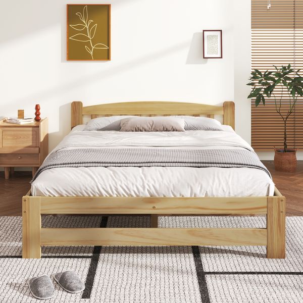 Futonbett 140x200 cm, mit Kopfteil & Lattenrost, Massivholz, natur