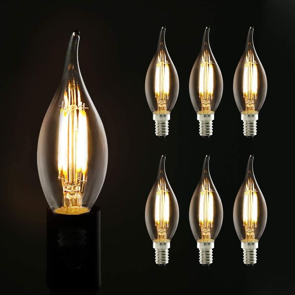 ZMH 6er-Pack E14 LED-Lampen, 4 W, Weiß, 2700 K, warmes Kerzenlampen-Filament, Retro, Edison, Vintage, Energiesparglas – nicht dimmbar