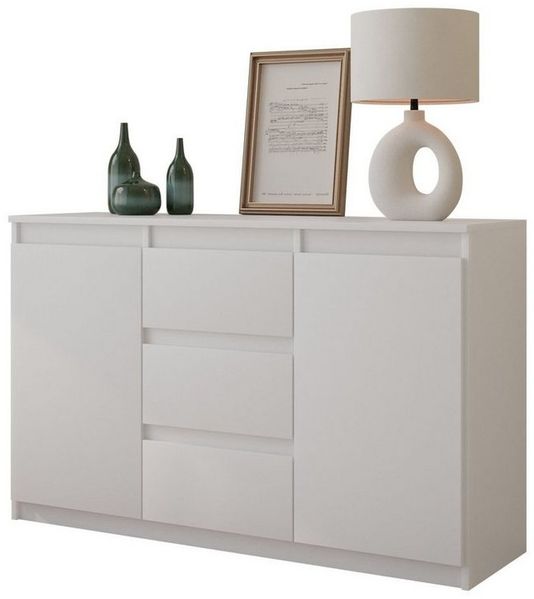 Furnica Kommode MIKEL, 3 Schubladen und 2 Türen - Weiß Matt H75cm B120cm T35cm