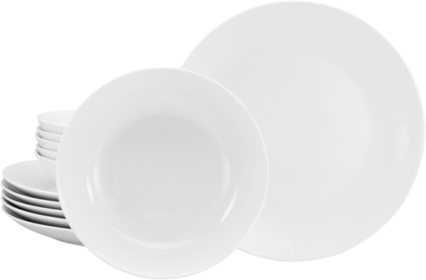 CreaTable, 21925, Serie Luna Weiss, 12-teiliges Geschirrset, Tafelservice aus Porzellan, spülmaschinen- und mikrowellengeeignet, Qualitätsproduktion Bild 1