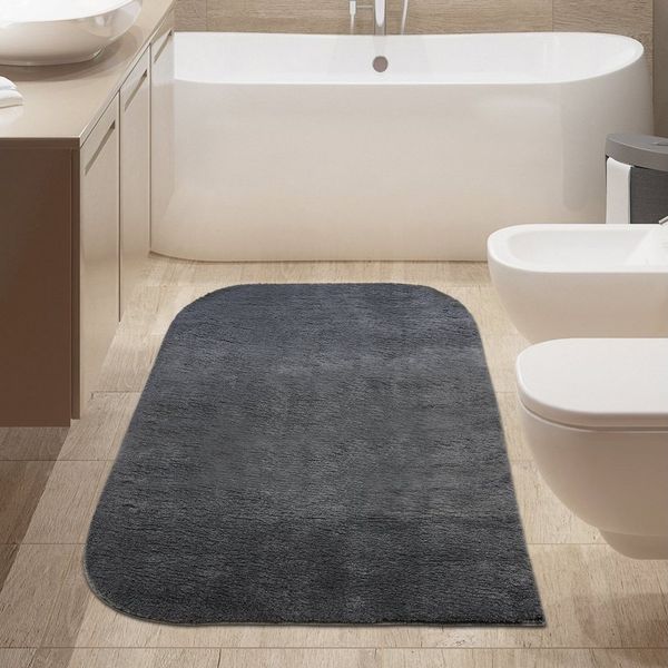 TeppichHome24 Teppich Designer Badezimmer Teppich mit runden Ecken in anthrazit, rechteckig, Höhe: 18 mm