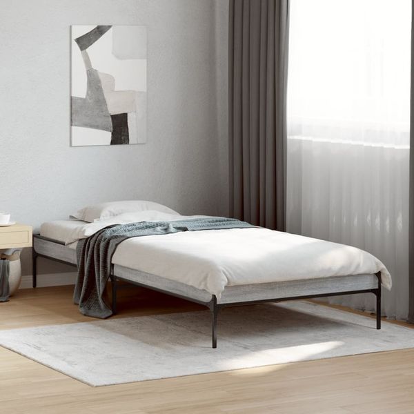 vidaXL Bettgestell Grau Sonoma 90x200 cm Holzwerkstoff und Metall 845034