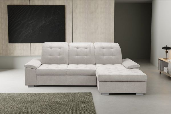 WERK2 Ecksofa Carmen, mit Bettfunktion & Bettkasten, optional Sitztiefenverstellung, mit Sitztiefenverstellung, Luxus-Microfaser Chenille, Creme