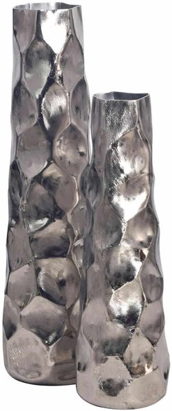 Vase 2er Set Aluminium Silber Hammerschlag Modern Tischdeko Handgefertigt