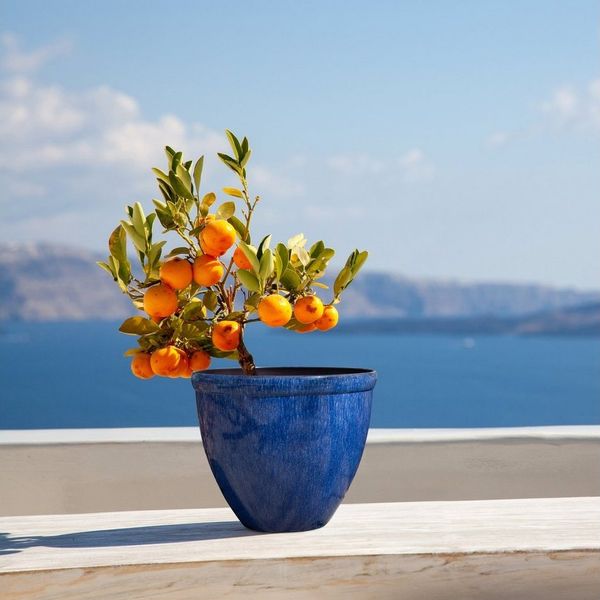 Jinfa Pflanzkübel Jinfa Blumenkübel aus Kunststoff in glasierter Keramikoptik,blau