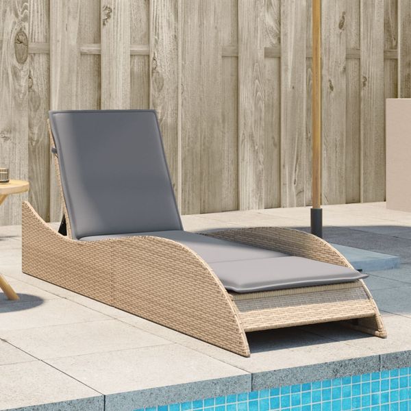 Sonnenliege, Gartenliege mit Auflage Beige 60x205x73 cm Poly Rattan