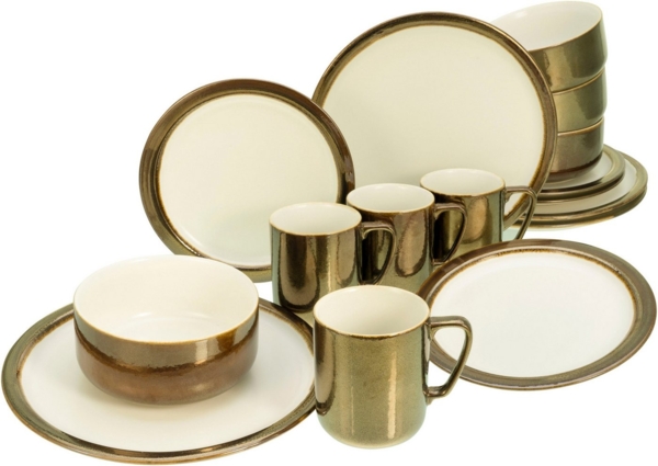 CreaTable 23589 Kombiservice Modern Industrial für 4 Personen, Steinzeug, weiß/gold (1 Set, 16-teilig)