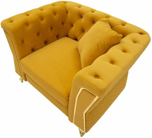 Dmora Sessel Gabbiano, Gepolsterter Sitz, Einzelsofa im Wohnzimmer, Stuhl mit Armlehnen, 104x83 h76 cm, Ocker und Gold Bild 6