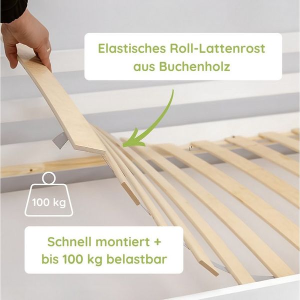 Kids Collective Hochbett 90x200 cm mit Schlafsofa 140x200 cm Couch in Cord-Stoff, 3 Kissen OEKO TEX 100 mit 3 Kissen Sofa Etagenbett weiß 200x90 grau hellgrau